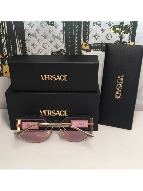 New Versace™ VE2276 Damier Women’s Sunglasses – Rimless Pink Metal main image 9